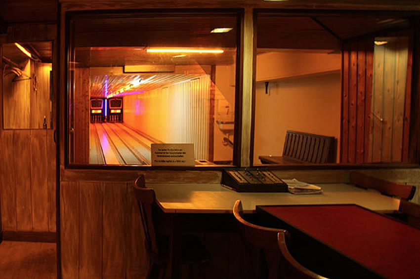 A vintage Kegelbahn or bowling alley at Tante Lisbeth bar, Berlin