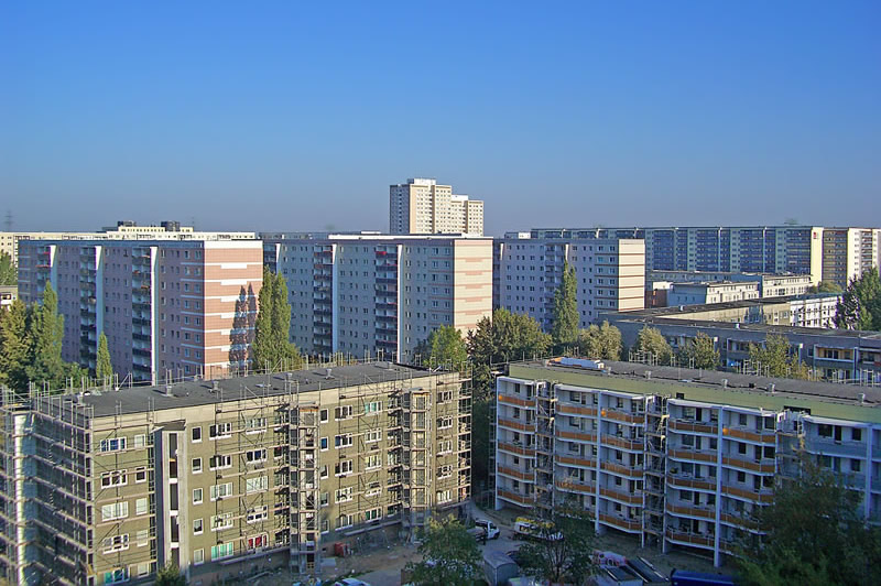 Typical GDR-era 'Plattenbau' - or prefab concrete tower blocks - in Berlin's Marzahn district
