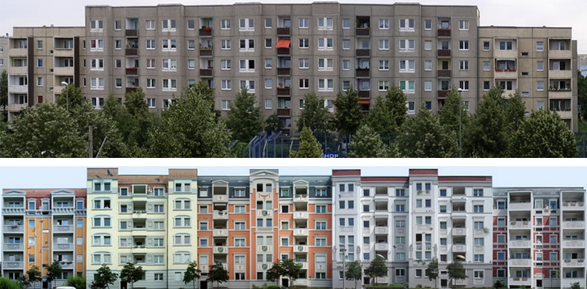 Changing Berlin - before and after images of a gigantic mural project designed to revitalise one of Berlin's poorest  city suburbs