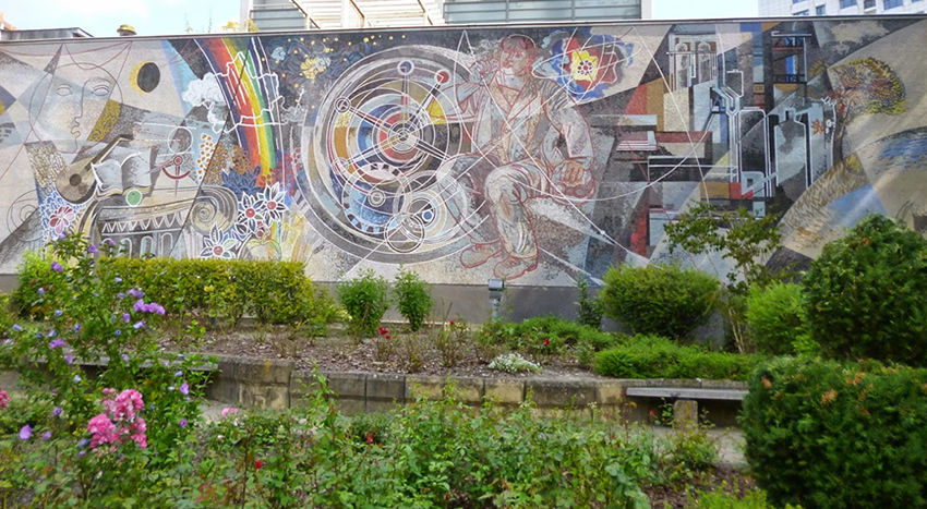 GDR-era Walter Womacka mosaic, 'Arbeit für das Glück des Menschen' in Marzahn, Berlin