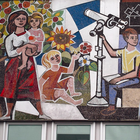 Detail of mosaic on the Haus des Lehrers, Karl-Marx-Alle, Berlin