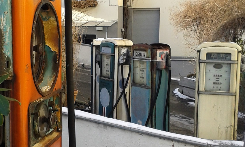 Vintage gas pumps hidden in a courtyard, Berlin