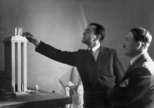 Albert Speer and Hitler with a model of the German Pavilion for the 1937 Paris Exhibition