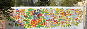 A colourful mural on Karl-Marx-Allee that few visitors seem to notice