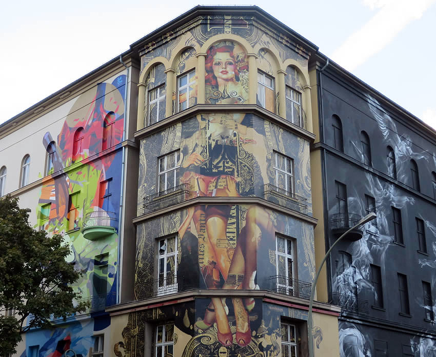 Urban art adorns a building in  Bülowstraße, Berlin